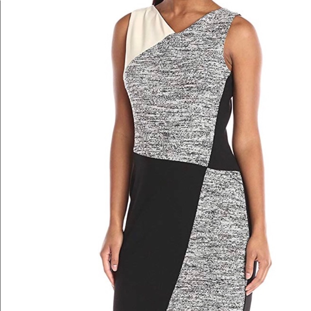 DKNYC Black, white, and cream sheath dress.